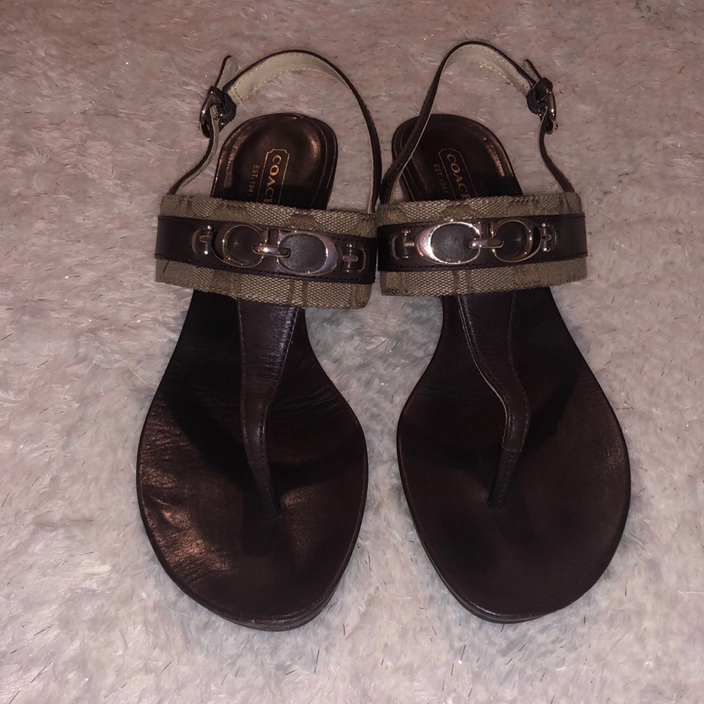 COACH Brown Wedge Sandals